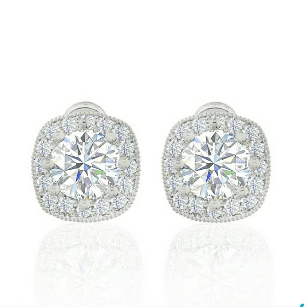 New Zaxie Cushion Cut CZ Halo Stud Earrings